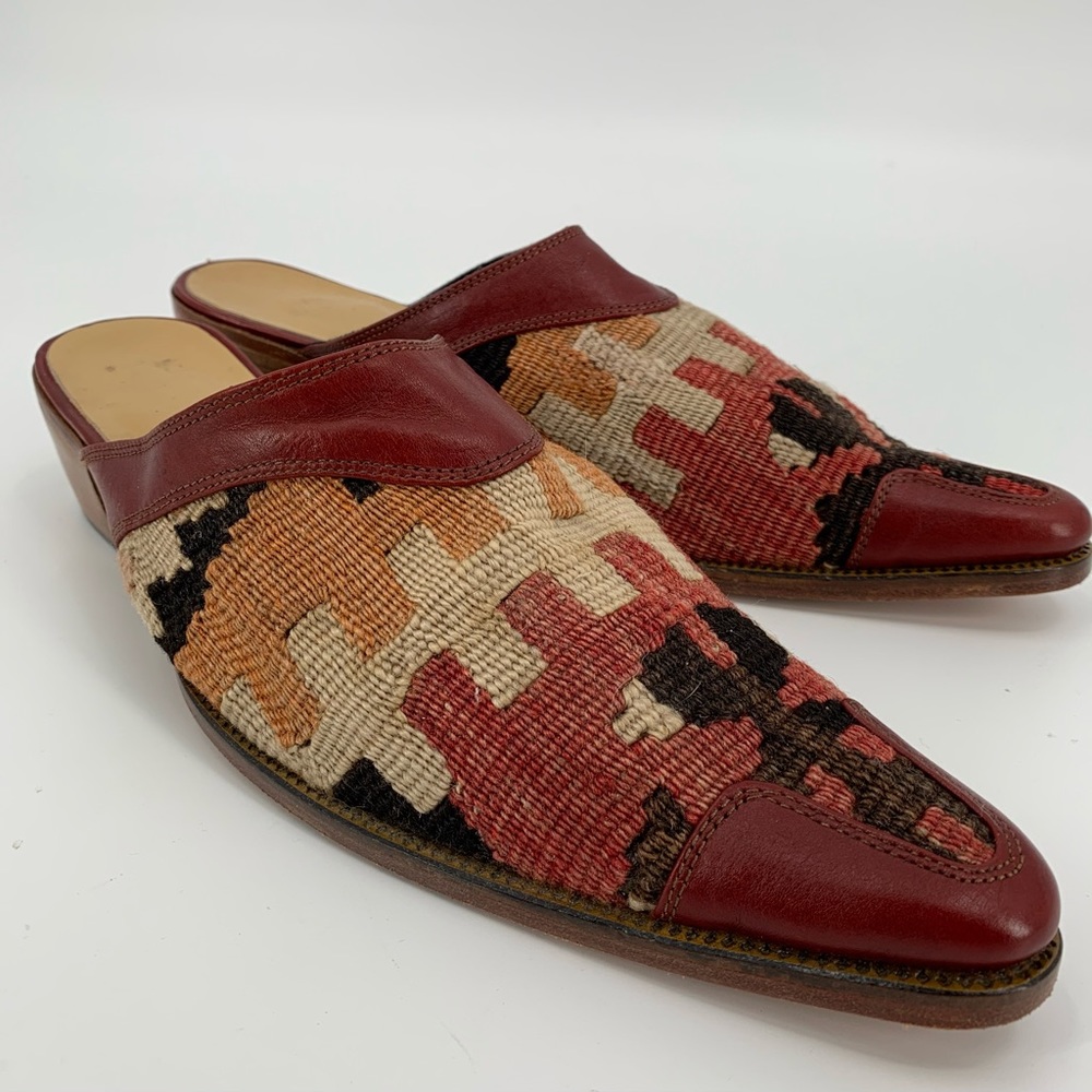 Kilim Turkish Carpet Wool Artisan Mules